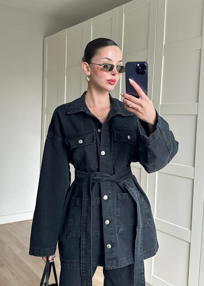 Uzun Ceketli Denim Takım ANTRASİT