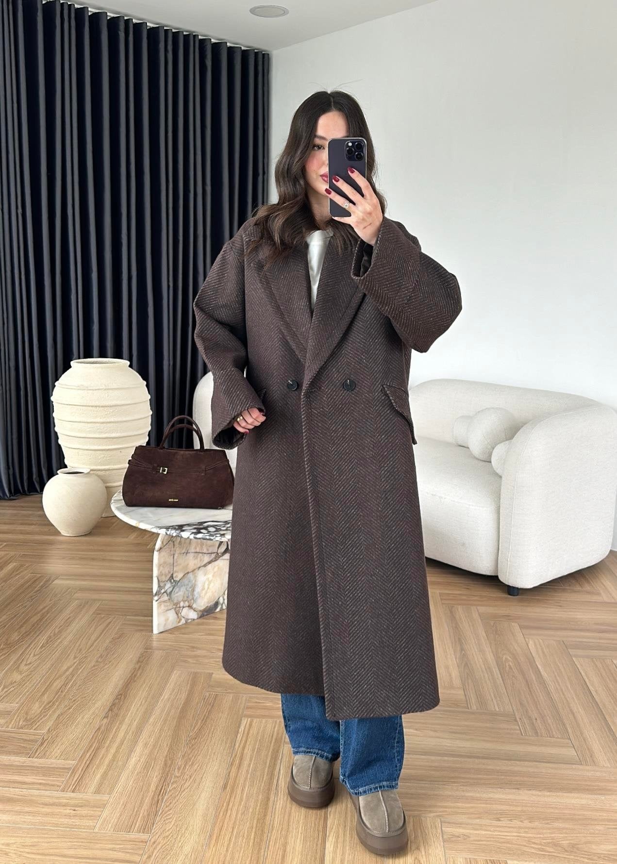 Balıksırtı Kruvaze Kaban ACI KAHVE