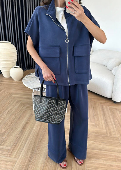 Yelekli Fermuarlı Modal Takım Lacivert