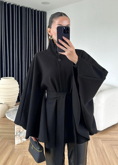 Kaşe Bağlamalı Panço SİYAH