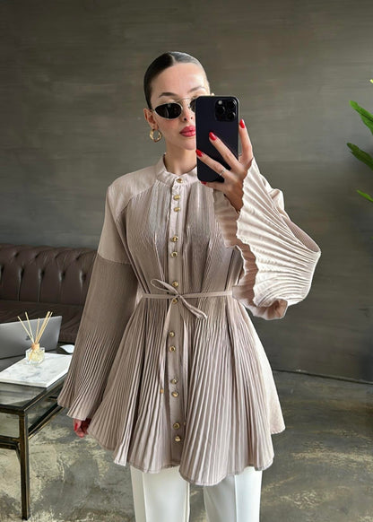 Dik Piliseli Bağlamalı Gömlek BORDO