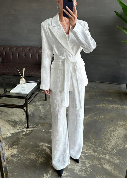 Parlak Beli Kuşaklı Takım EKRU