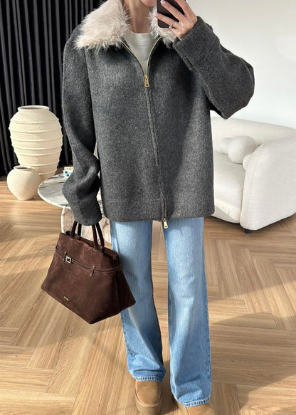 Çıkarılabilir Kürklü Hırka ANTRASİT