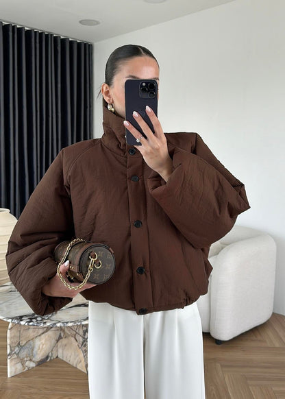 Dik Yakalı Arkası Uzun Mont KAHVE