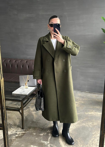 Kelebek Yakalı Uzun Kaban AÇIK YEŞİL