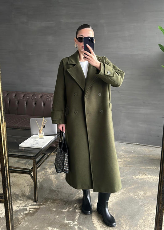 Kelebek Yakalı Uzun Kaban AÇIK YEŞİL