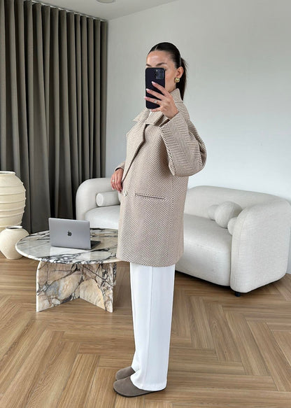 Balıksırtı Ara Boy Kaban BEJ