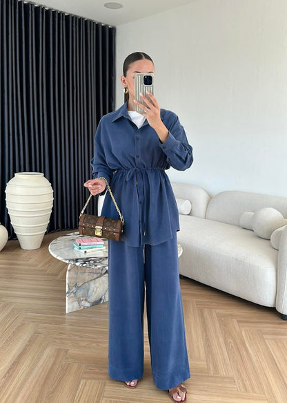 Bağcıklı Tensel Modal Takım Lacivert