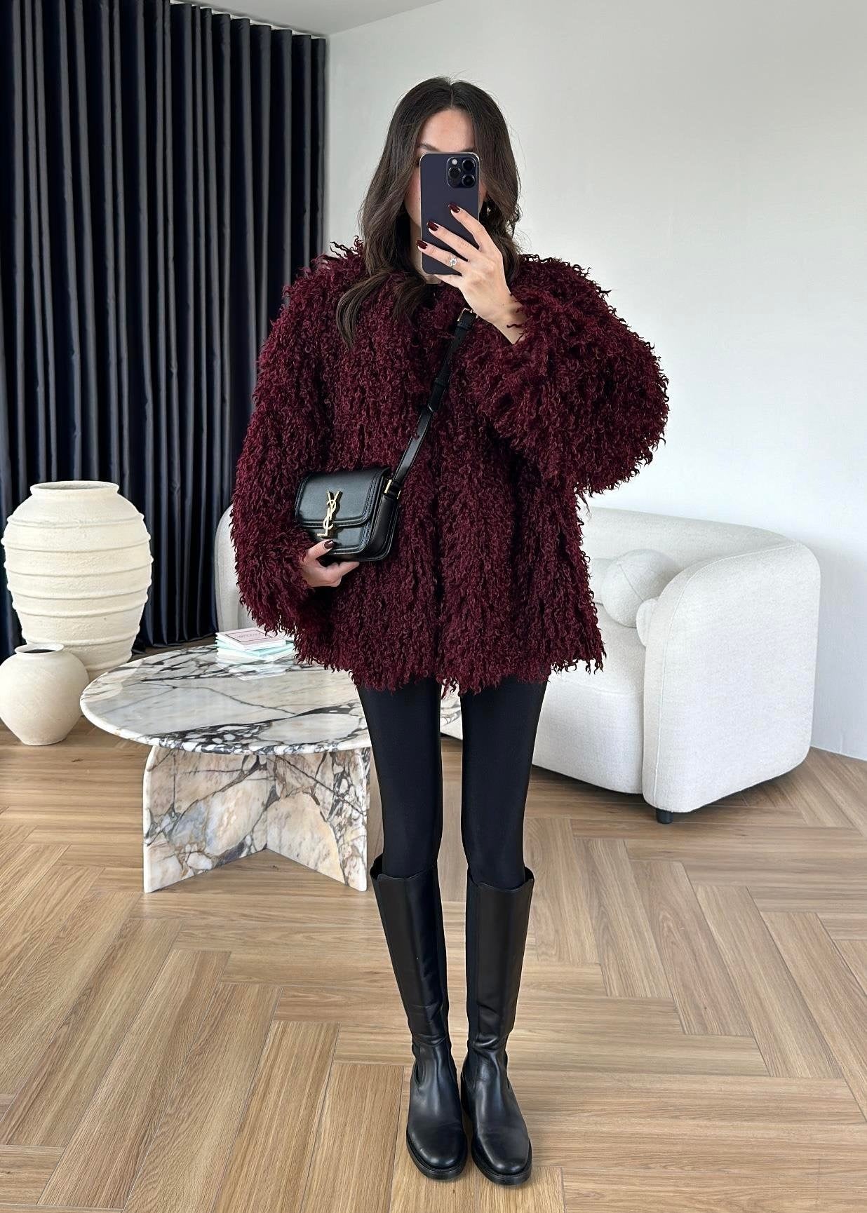 Kıvırcık Detay Kürk BORDO