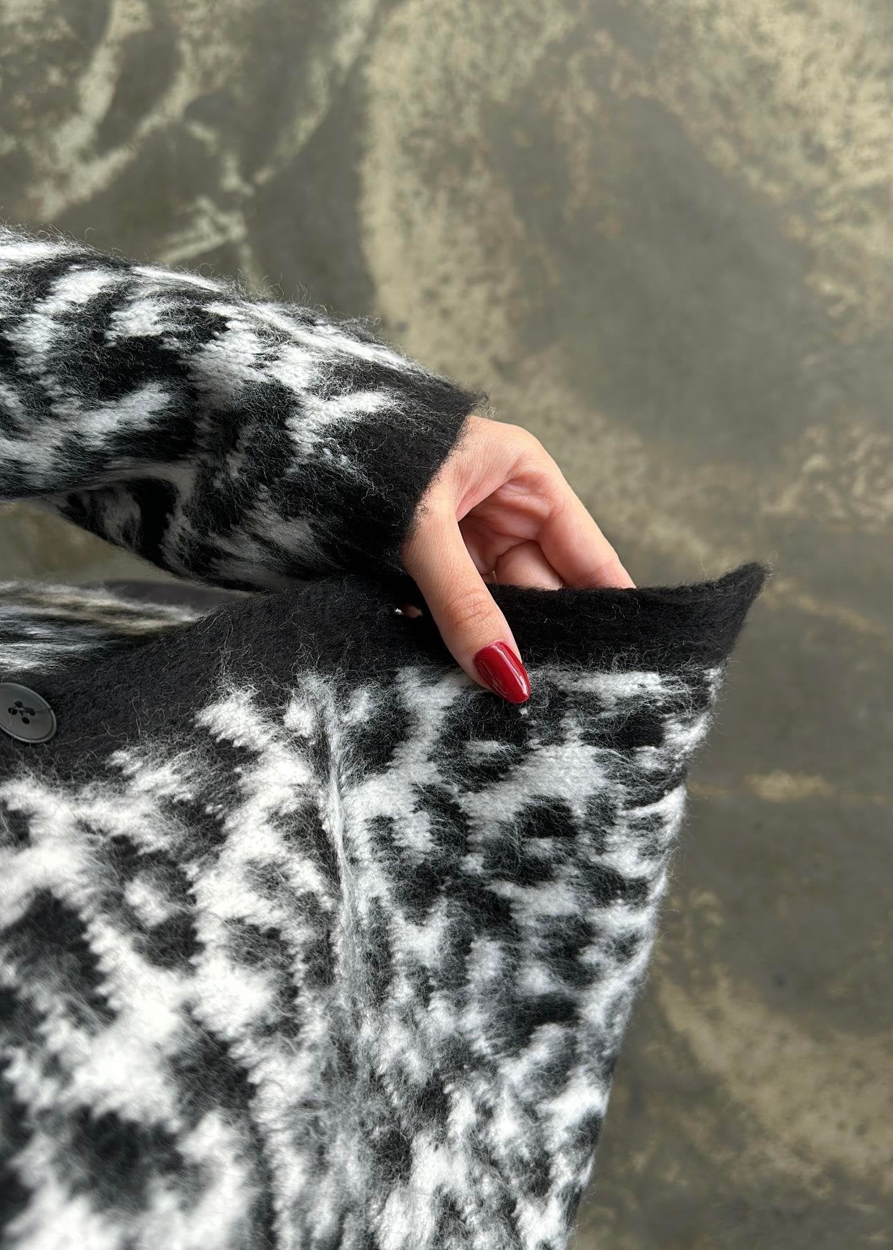 Yün Efekt Leopar Hırka SİYAH