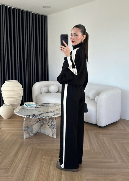 Şeritli Modal Takım SİYAH