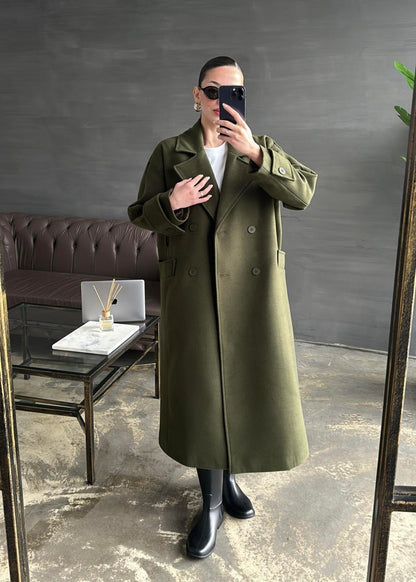 Kelebek Yakalı Uzun Kaban AÇIK YEŞİL