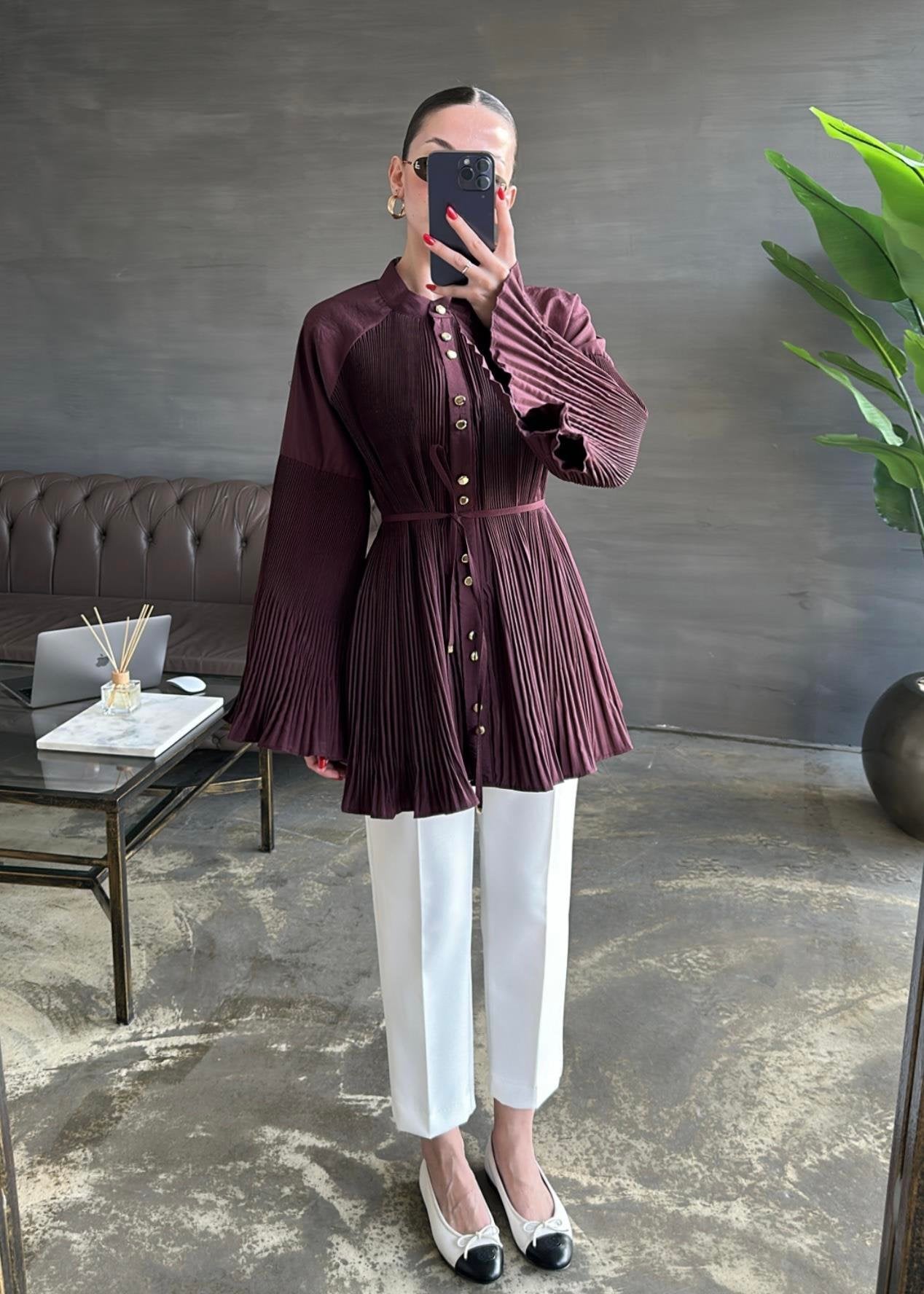 Dik Piliseli Bağlamalı Gömlek BORDO