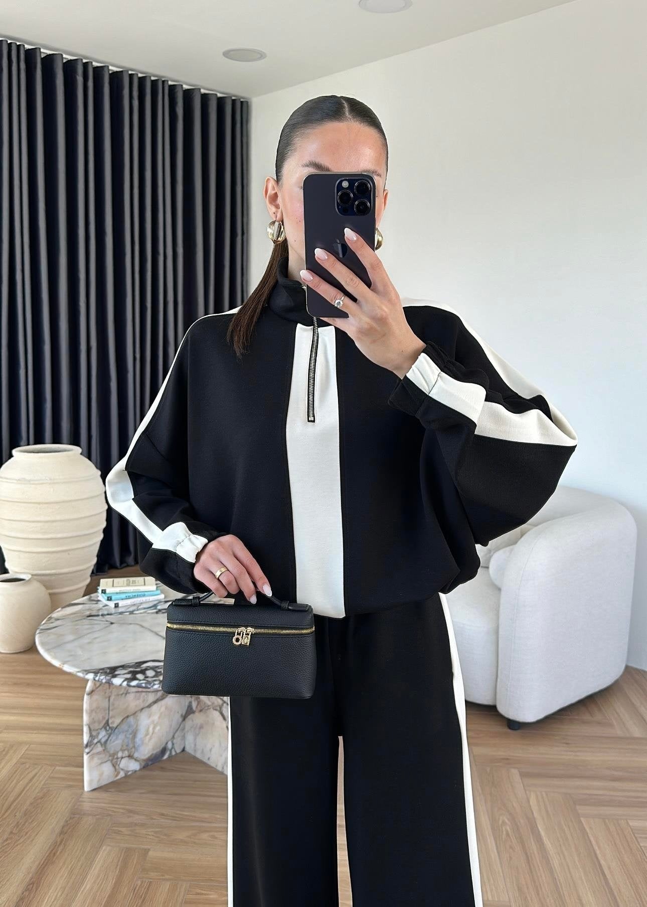 Şeritli Modal Takım SİYAH