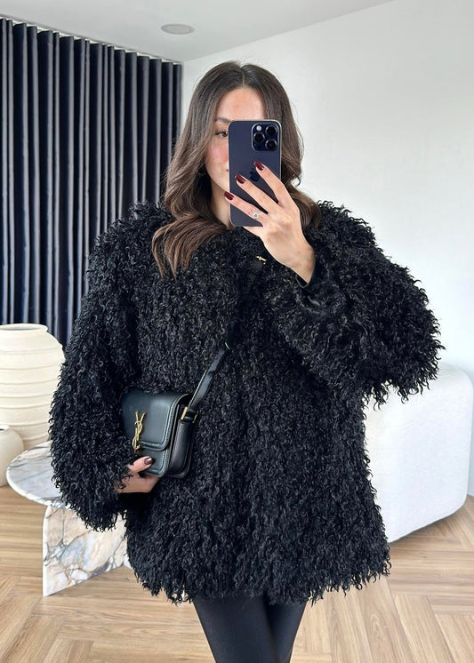 Kıvırcık Detay Kürk SİYAH