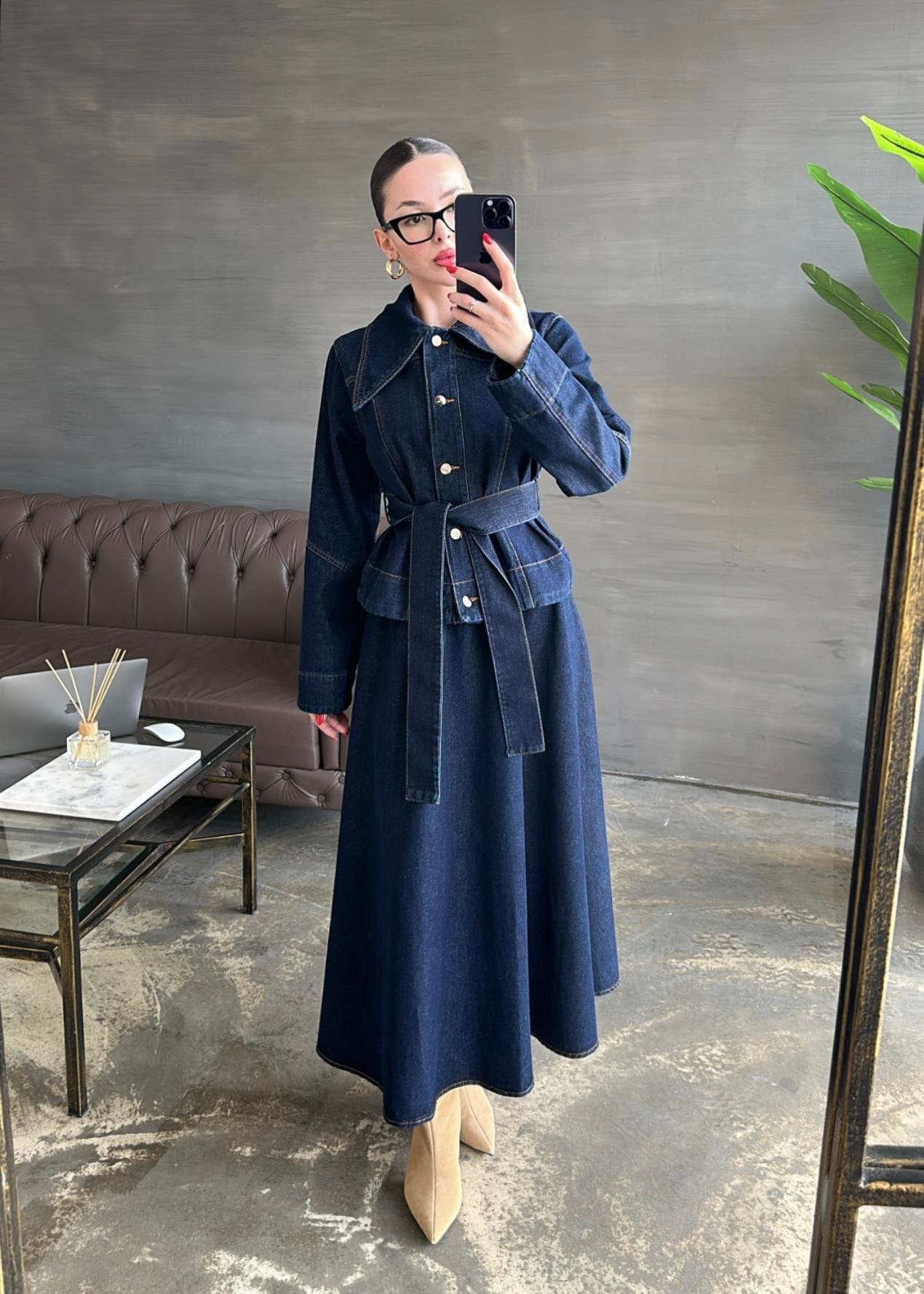 Denim Etekli Takım KOYU LACİVERT