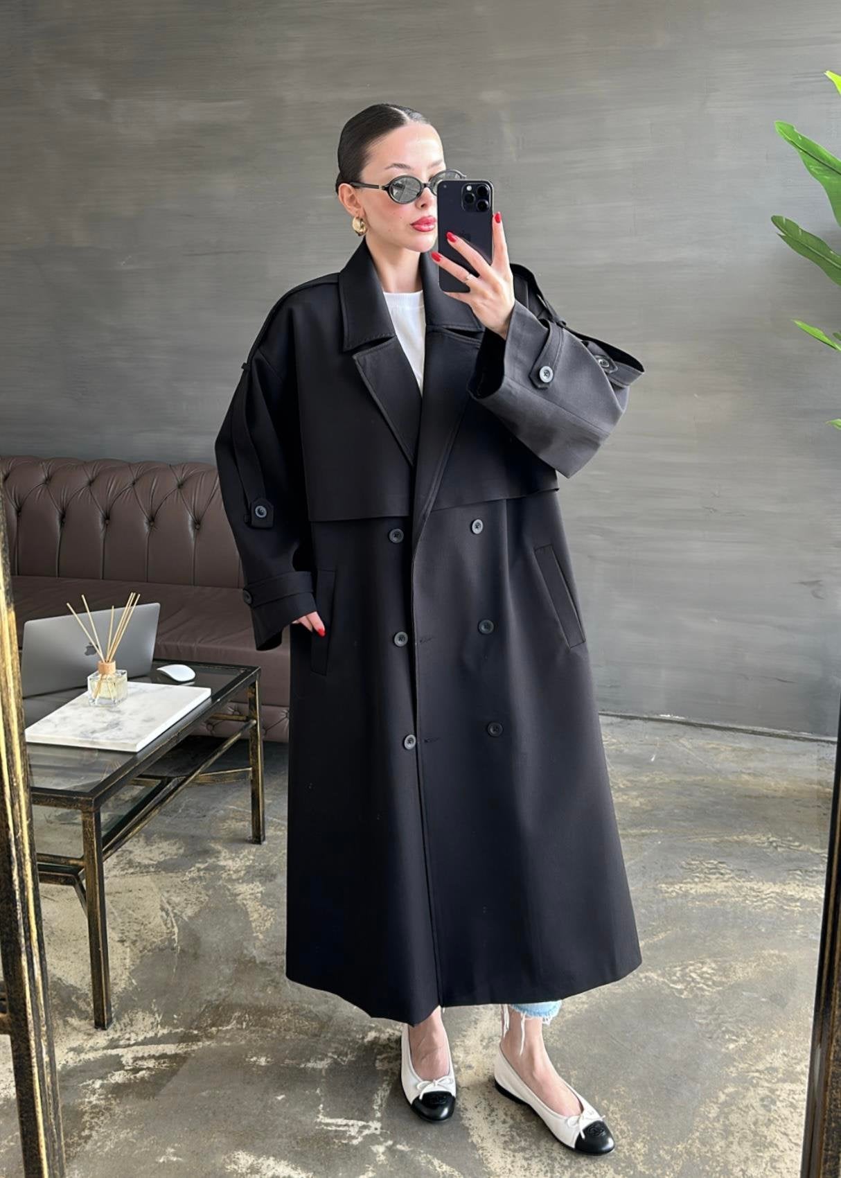 Gabardin Premium Trençkot SİYAH