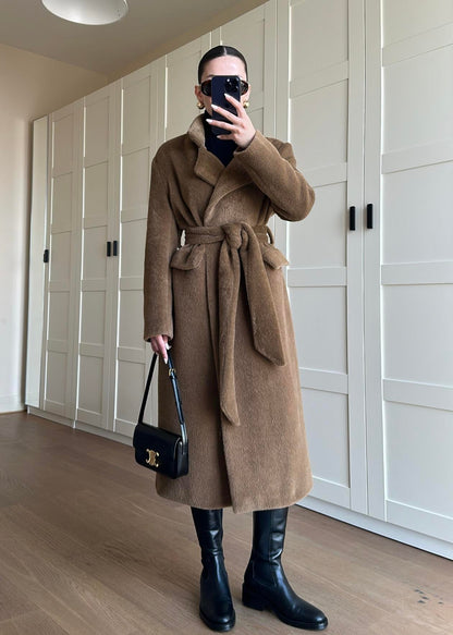 Alpaka Uzun Palto KAHVERENGİ