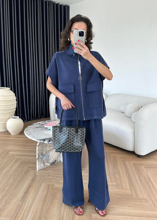 Yelekli Fermuarlı Modal Takım Lacivert