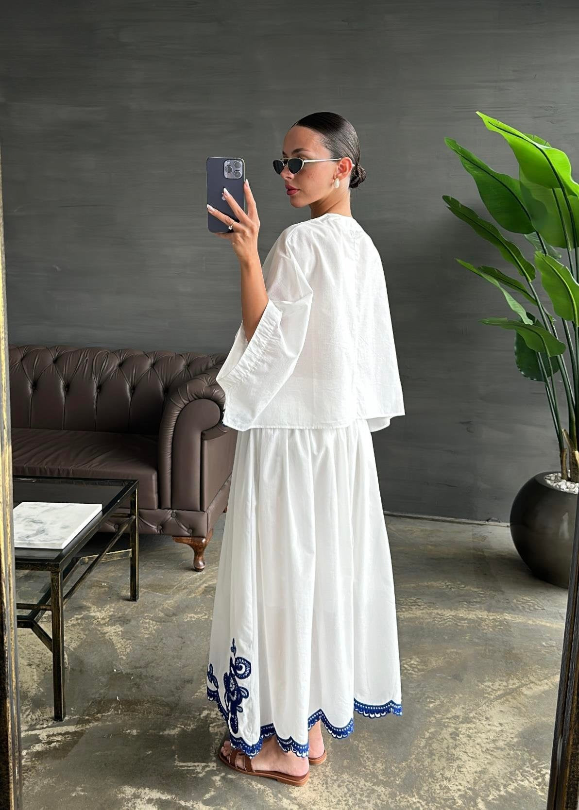 Fakir Kol Nakışlı Etekli Takım BEYAZ