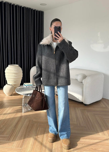 Çıkarılabilir Kürklü Hırka ANTRASİT