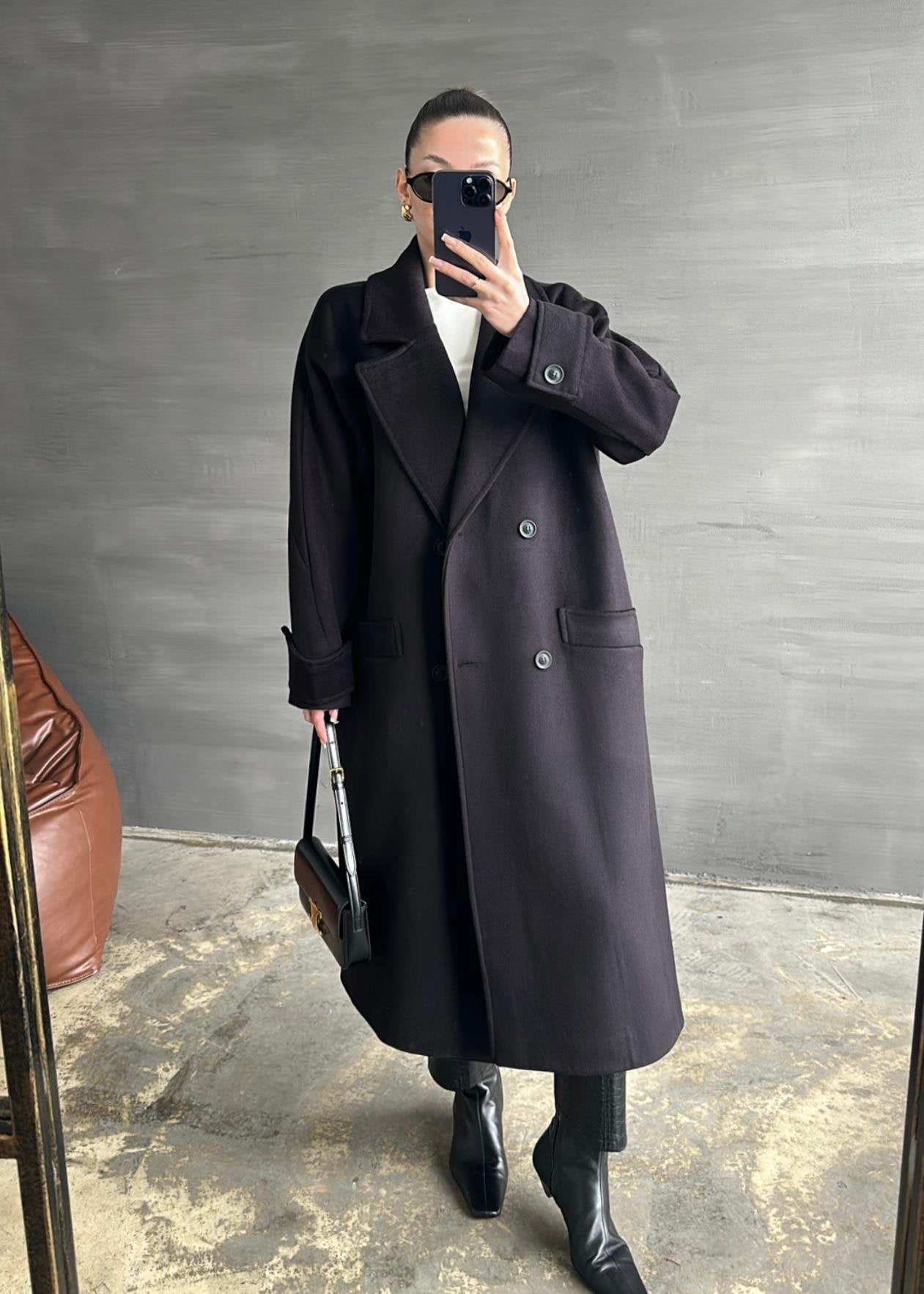 Kelebek Yakalı Kaşe Kaban MOR