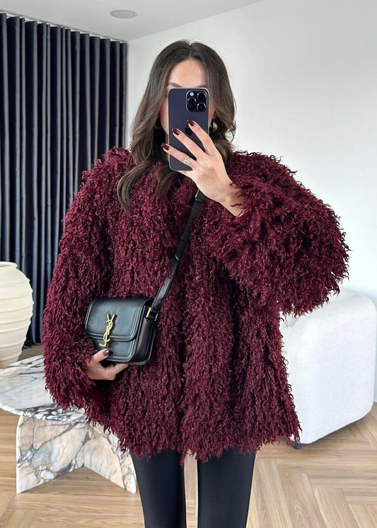 Kıvırcık Detay Kürk BORDO