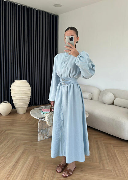 Çift Kemerli Elbise BEBE MAVİ