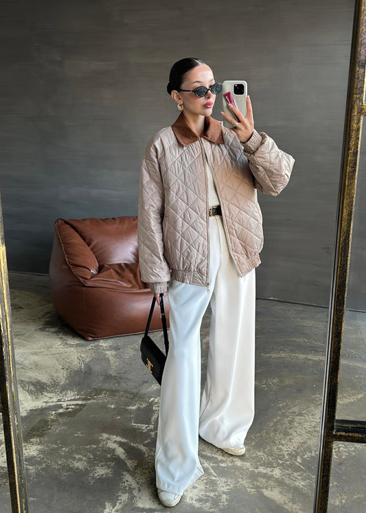 Süet Yakalı Kapitone Mont BEJ