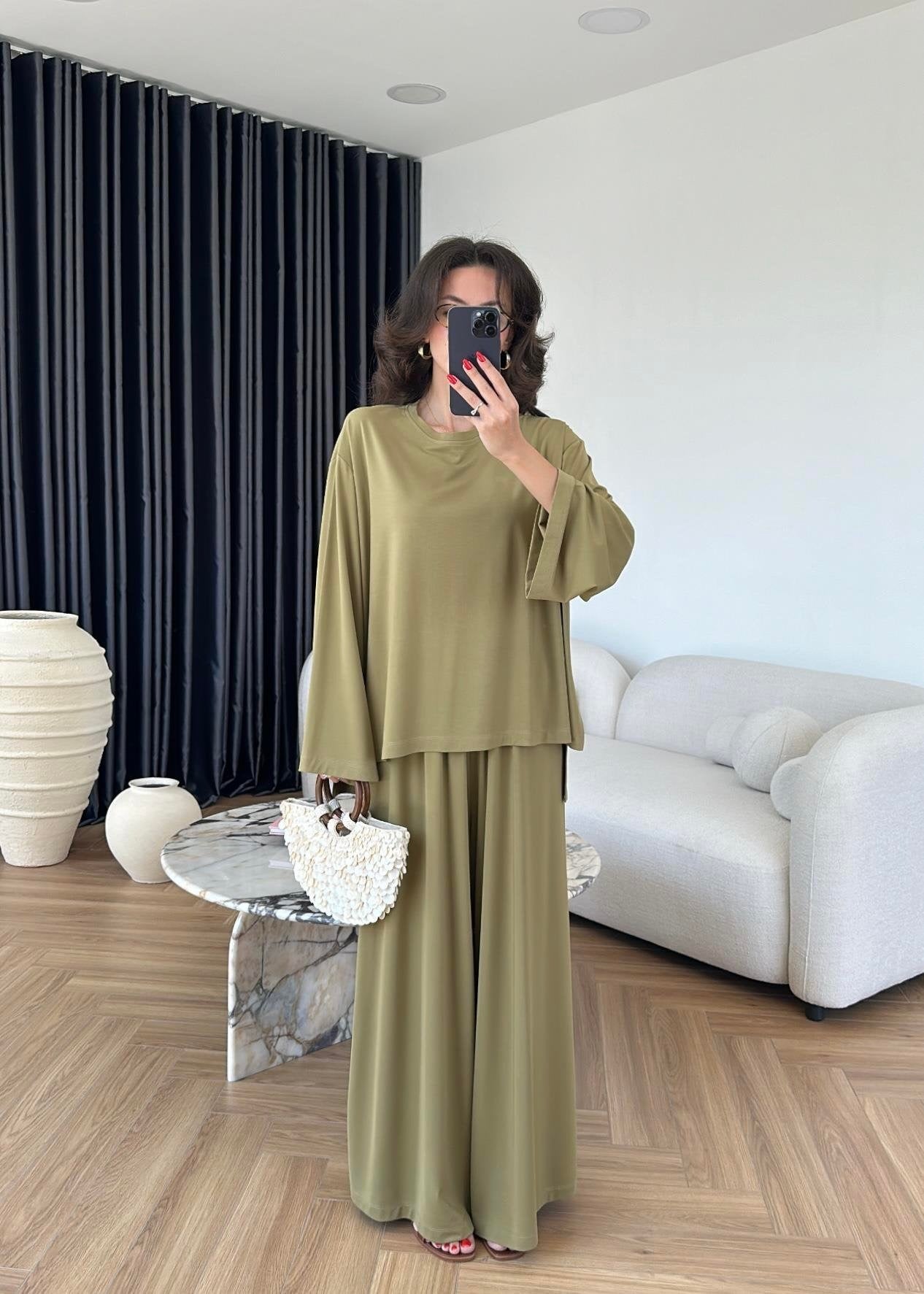 Modal Geniş Paçalı Takım FISTIK YEŞİL