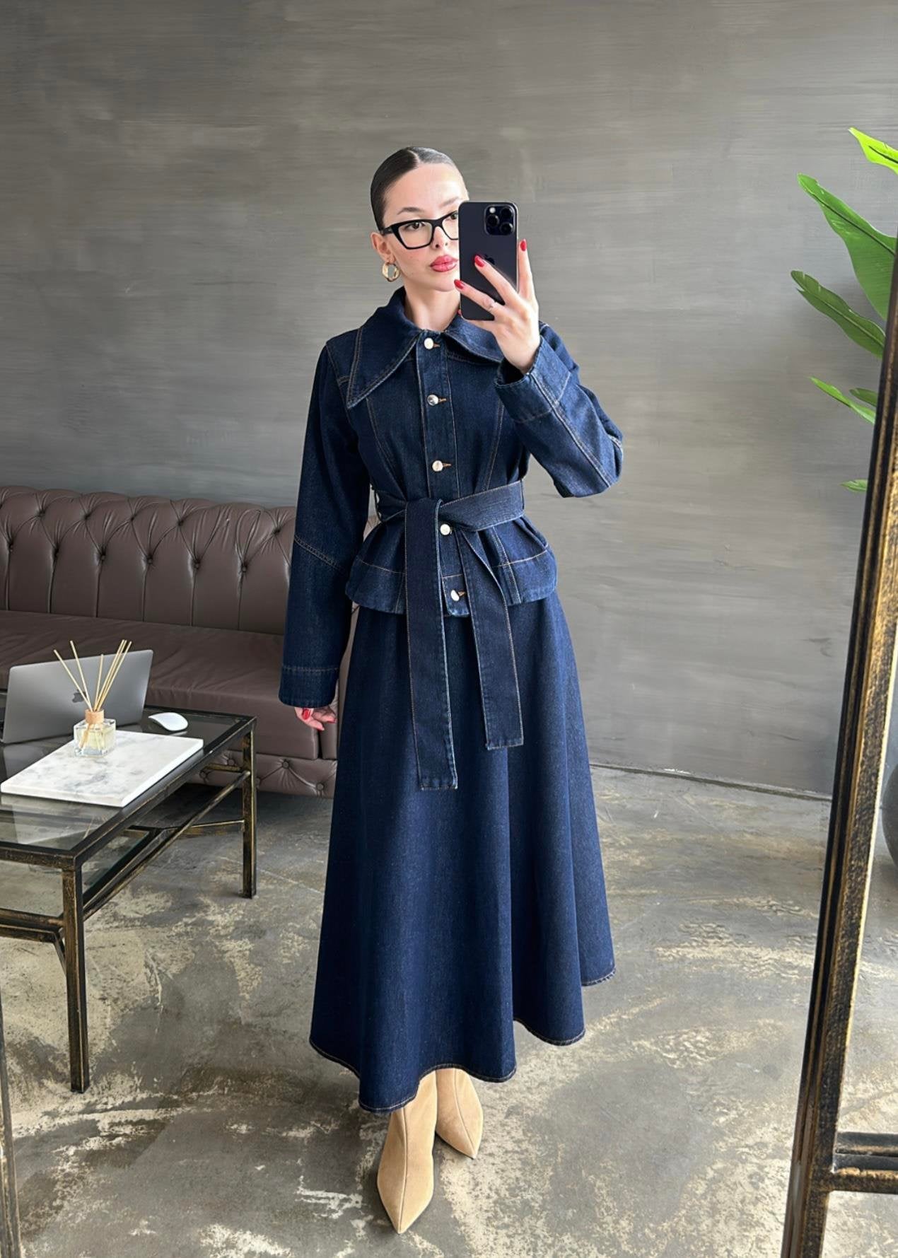 Denim Etekli Takım KOYU LACİVERT