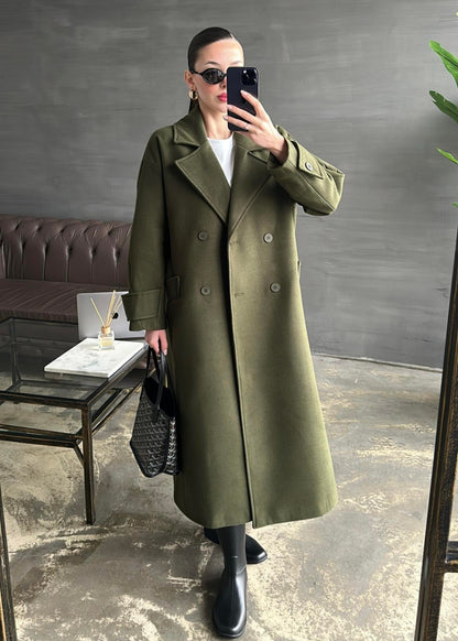 Kelebek Yakalı Uzun Kaban AÇIK YEŞİL