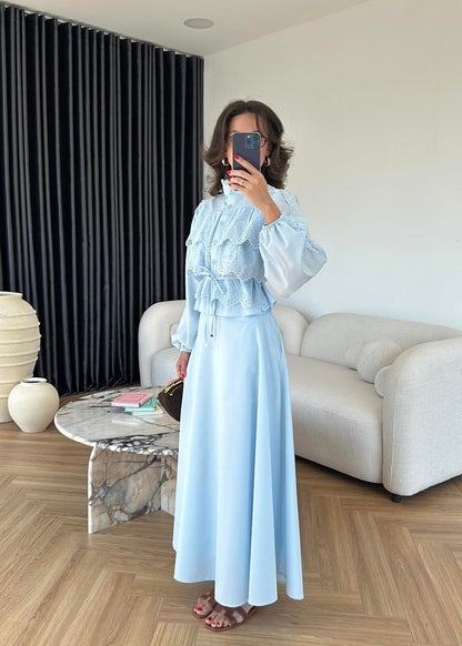 Güpürlü Çan Etekli Takım Bebe Mavisi