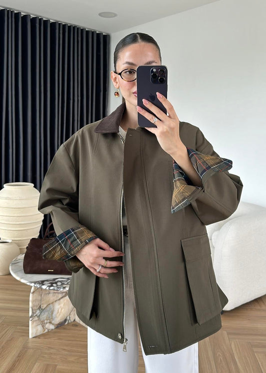 Torba Cepli Ekose Detaylı Ceket