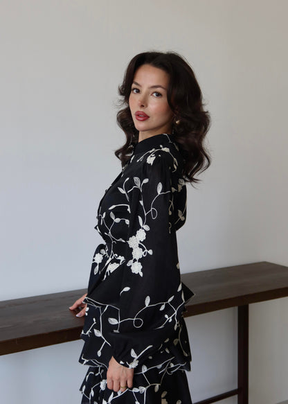 Katkat Nakışlı Elbise SİYAH