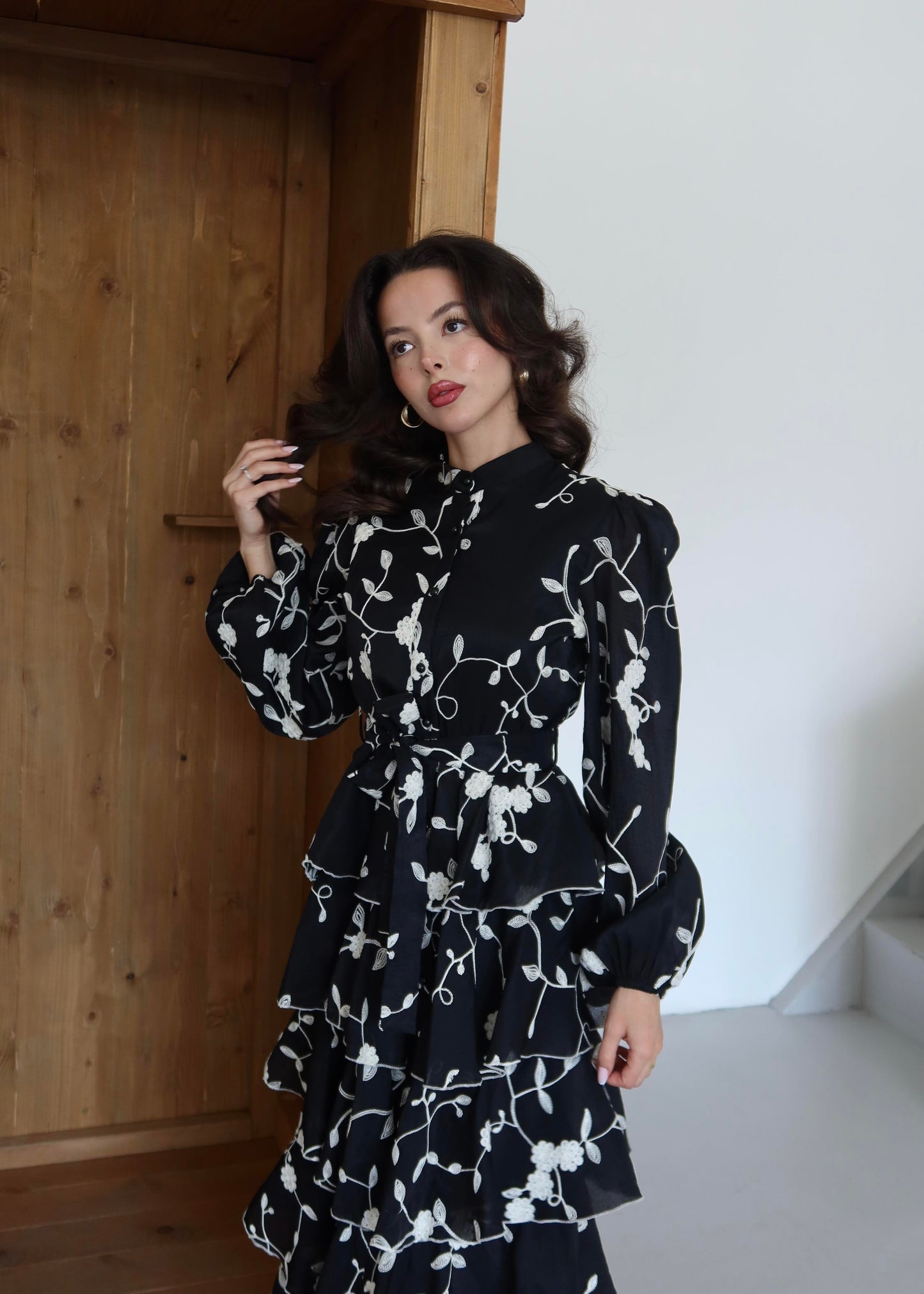 Katkat Nakışlı Elbise SİYAH