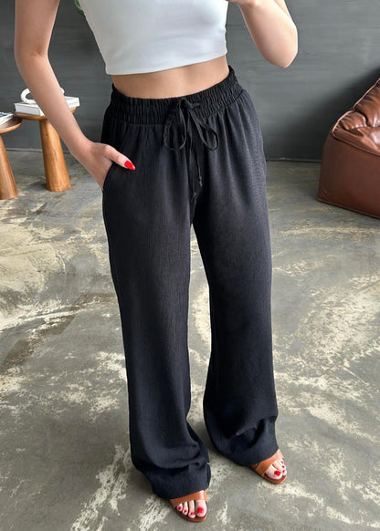 Şal Yaka Krinkıl Kimono Takım SİYAH