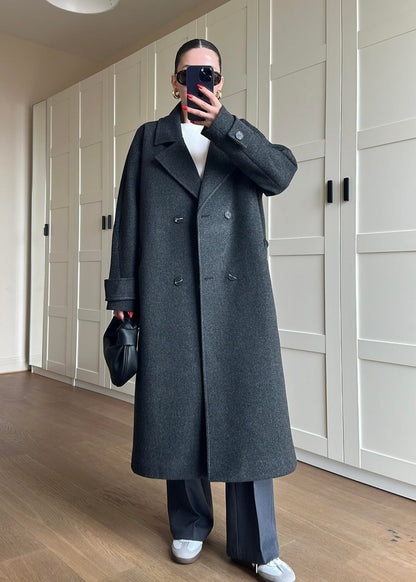 Kelebek Yakalı Kaşe Kaban ANTRASİT