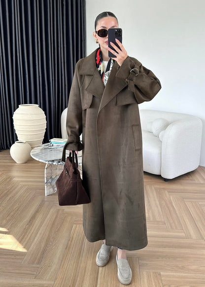 Apoletli Süet Trençkot ACI KAHVE