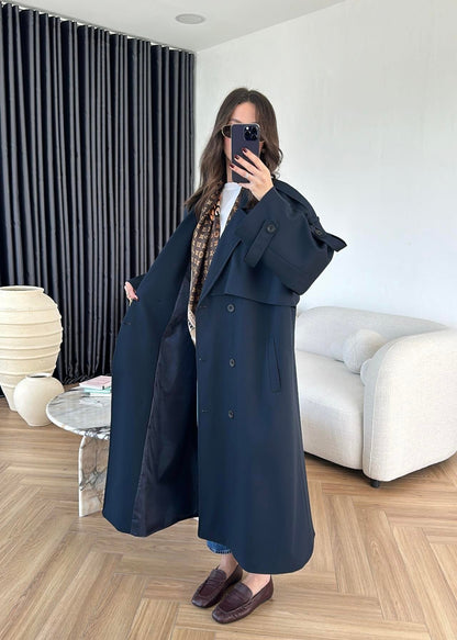 Omuzu Uzun Apoletli Trençkot LACİVERT