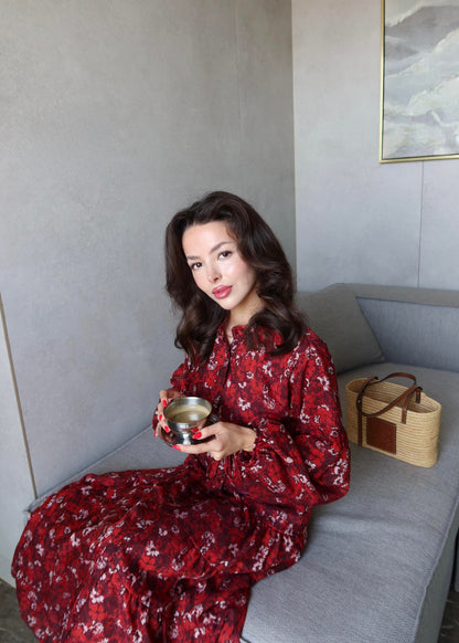 Mini Çiçekli Elbise KIRMIZI