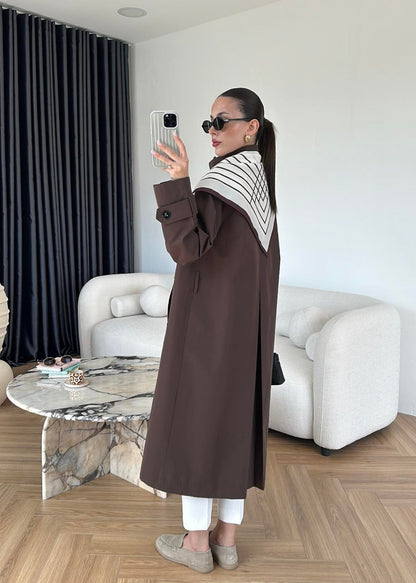 Fularlı Uzun Trençkot ACI KAHVE