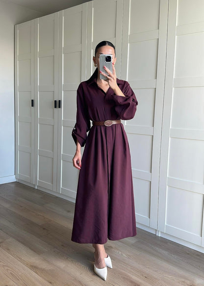 Tensel Kemerli Gömlek Elbise MÜRDÜM