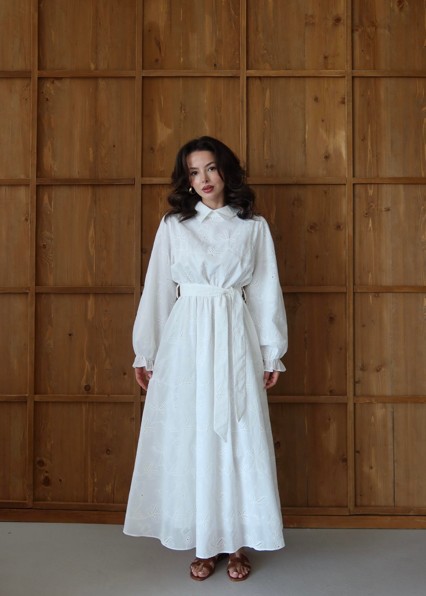 Gömlek Yakalı Brode Elbise BEYAZ