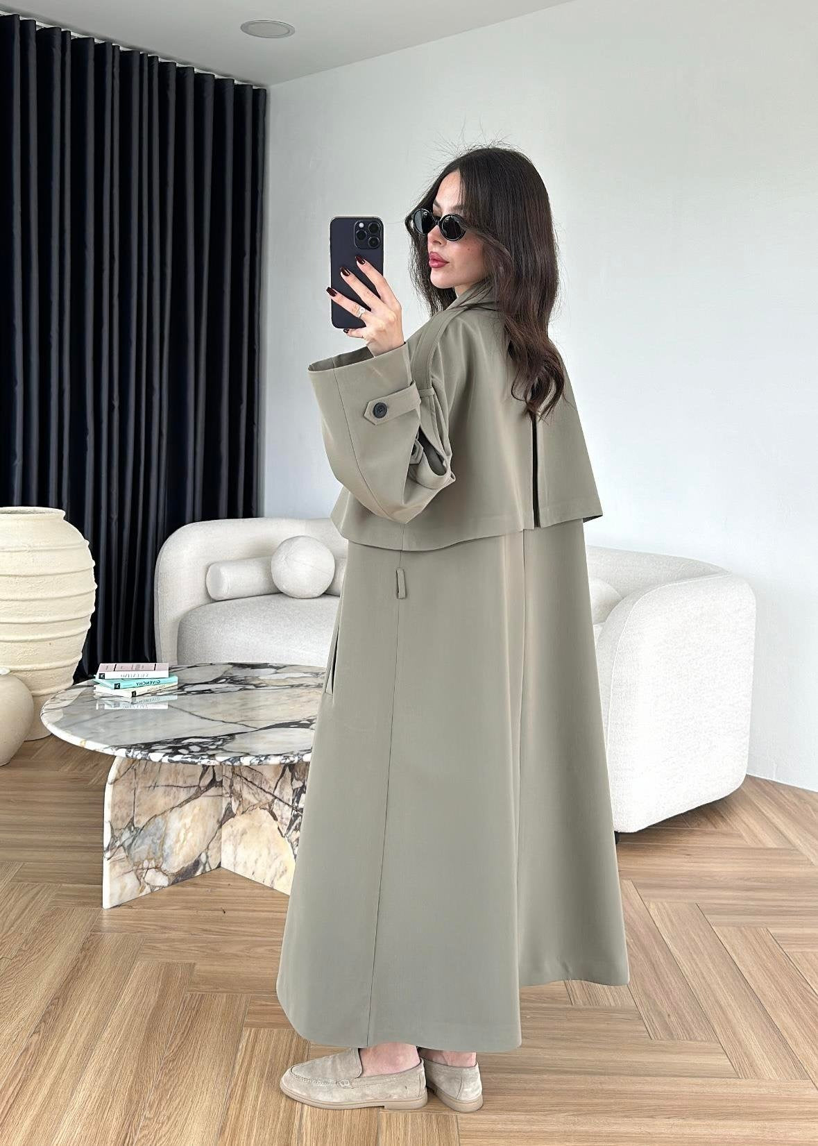 Omuzu Uzun Apoletli Trençkot HAKİ