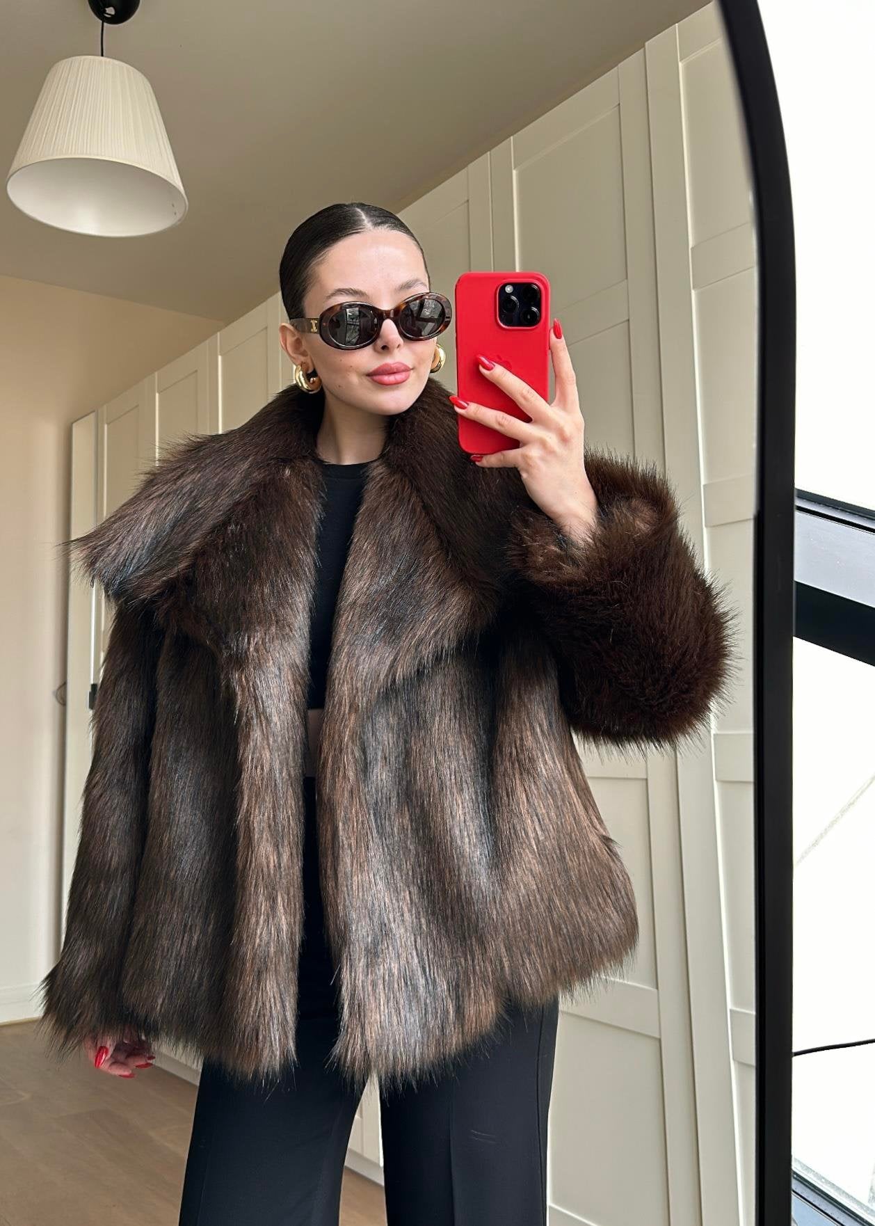 Volümlü Premium Kürk ACI KAHVE