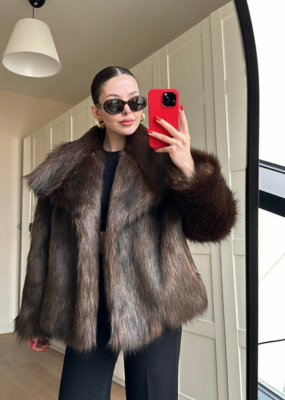 Volümlü Premium Kürk ACI KAHVE