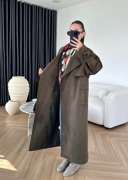 Apoletli Süet Trençkot ACI KAHVE