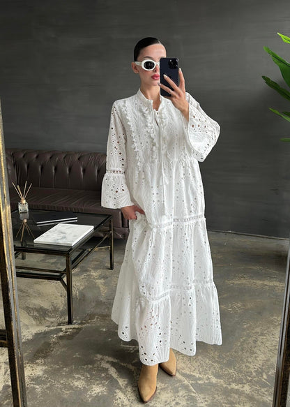 İspanyol Kol Fisto Detay Elbise BEYAZ