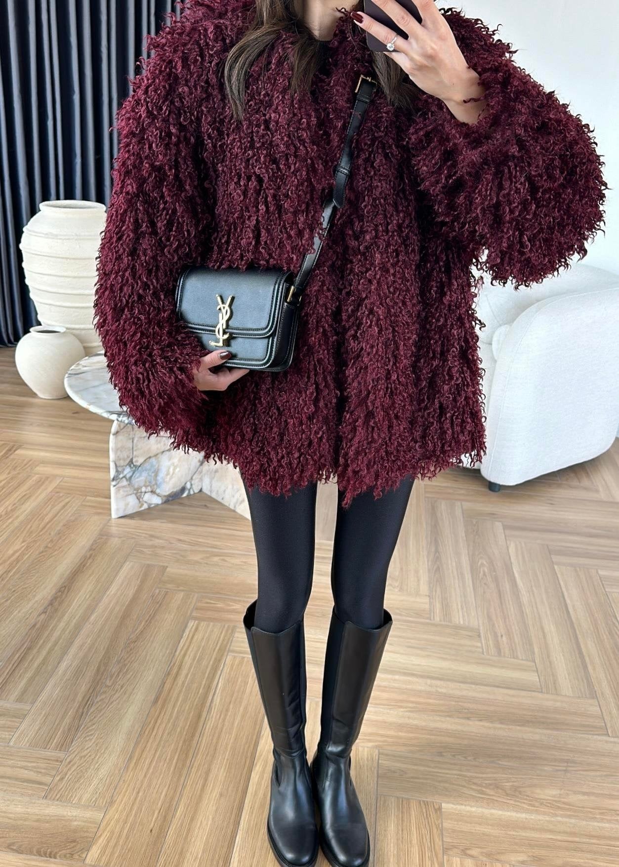 Kıvırcık Detay Kürk BORDO